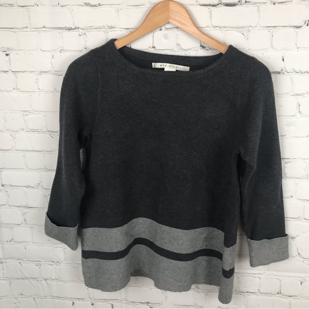 Maxx Studio Wool blend Blouse with Rolled Color Block Sleeve Cuffs